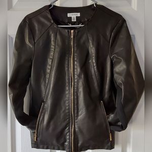 CALVIN KLEIN MIXED MEDIA BLACK MOTO JACKET M